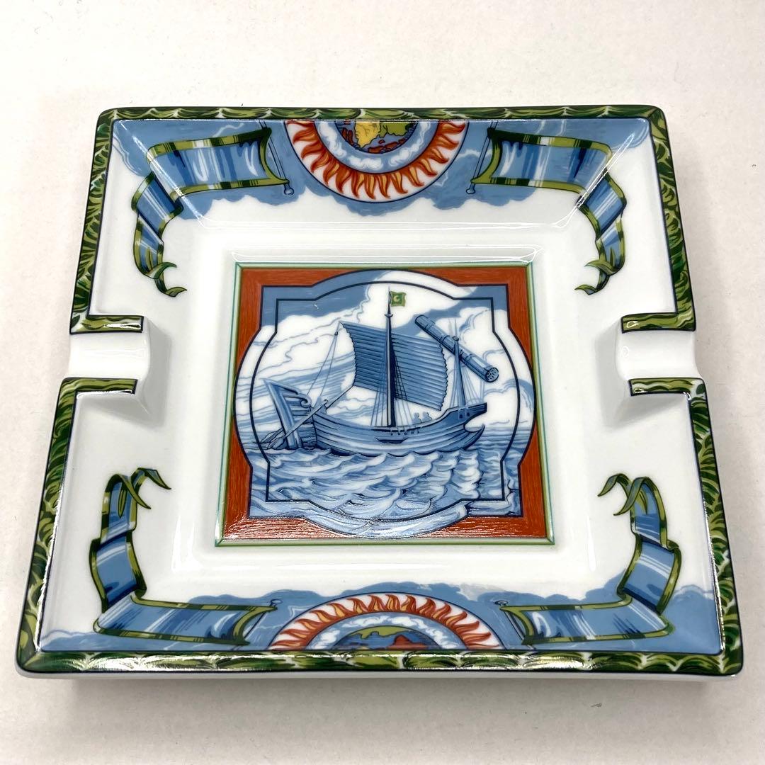 希少✨HERMES エルメス 灰皿 アッシュトレイ ブルー ホワイ 帆船