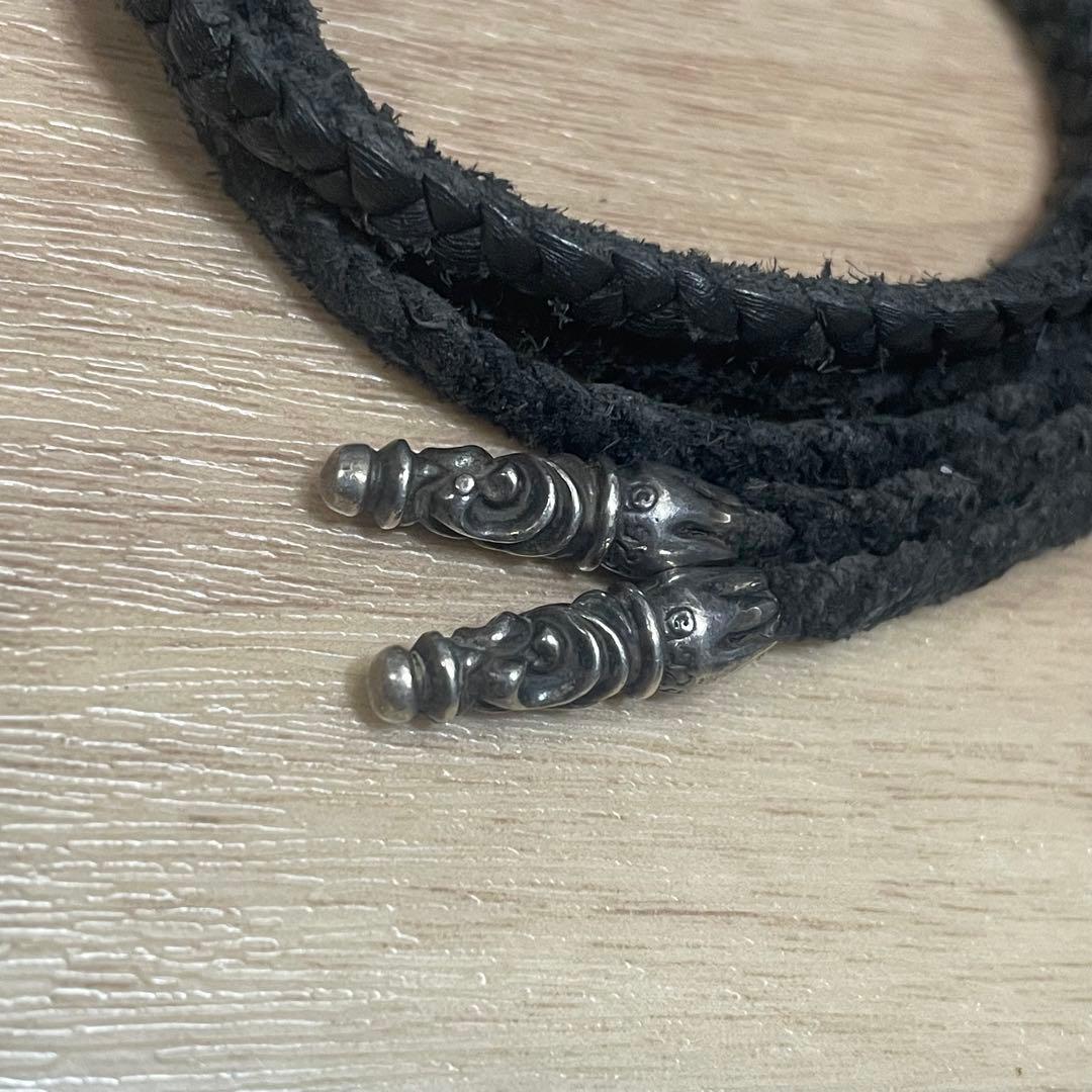 【希少レア】 クロムハーツ スクロールレザーブレード シルバーネックレス