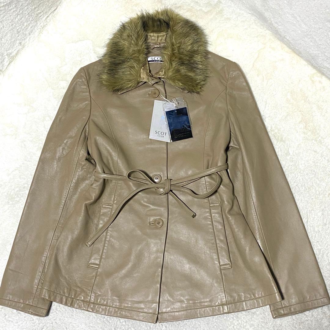 新品❤️スコットクラブ ファー付きレザージャケット/ショートコート 襟付き 羊革
