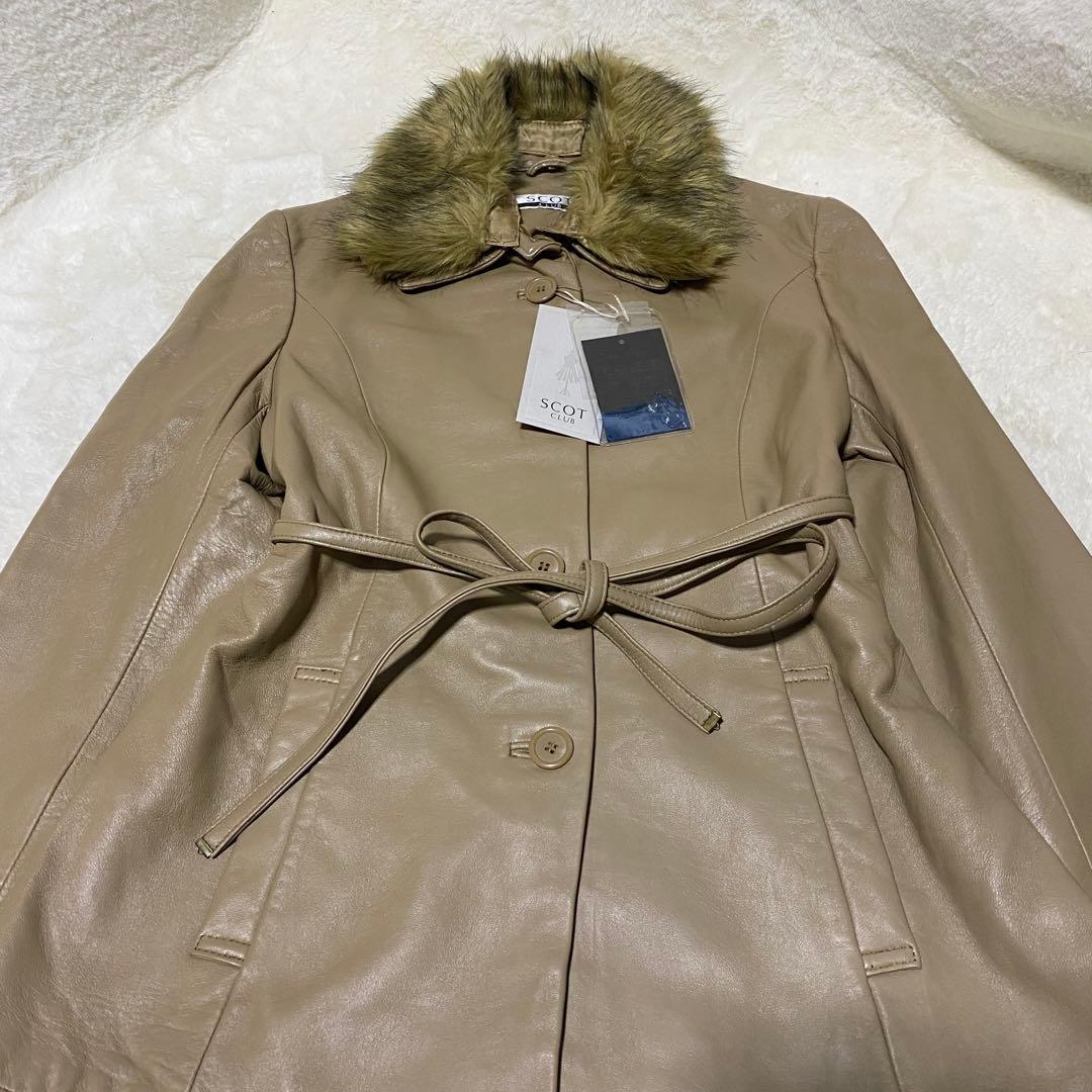 新品❤️スコットクラブ ファー付きレザージャケット/ショートコート 襟付き 羊革