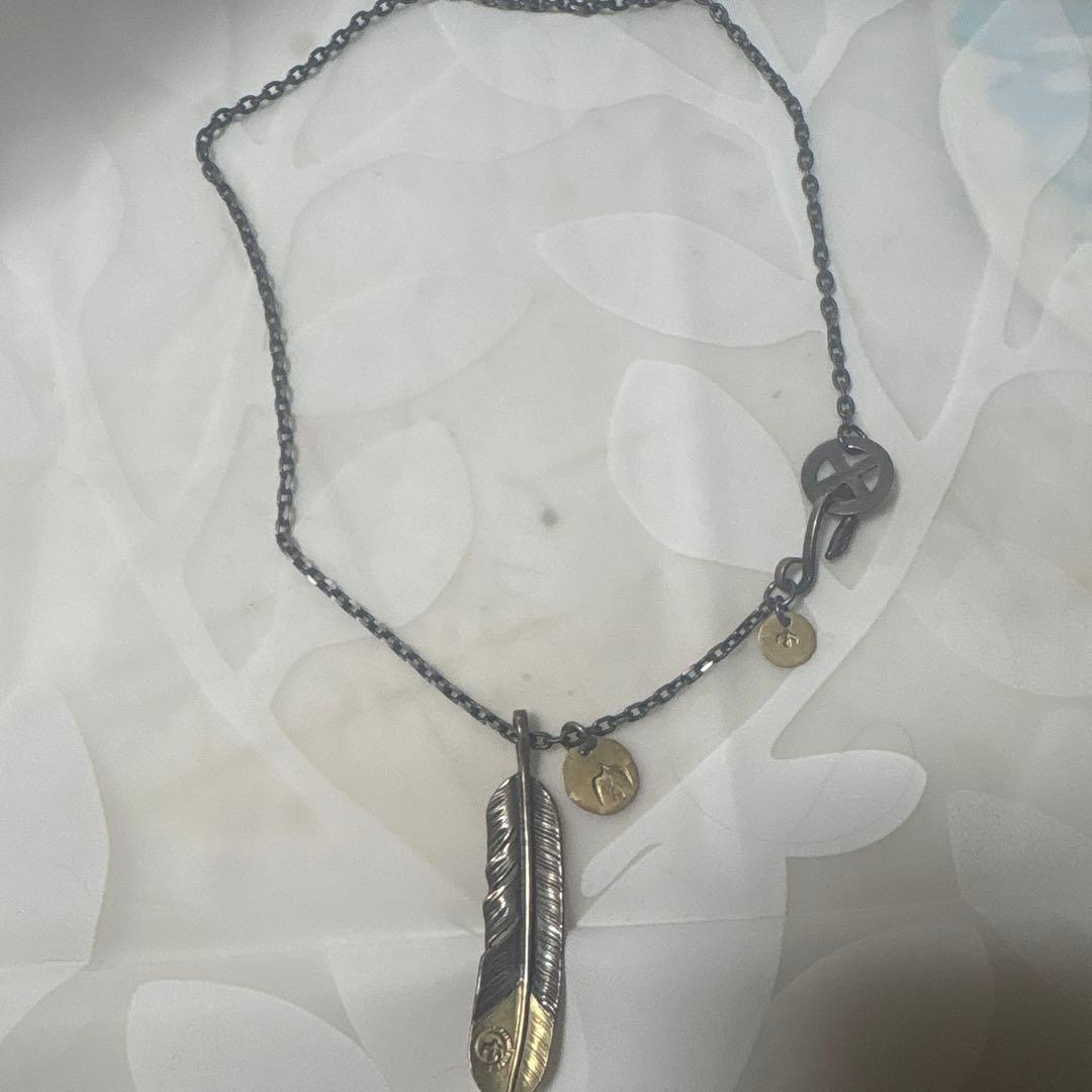 先金フェザー　金メタル大　金メタル小　 ネックレス　ゴーロズ風