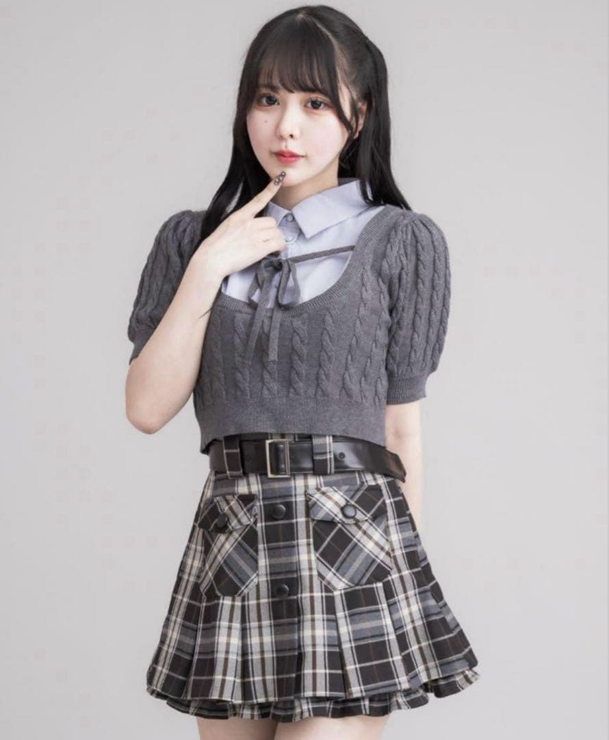 pium レイヤードケーブルニット チャコール