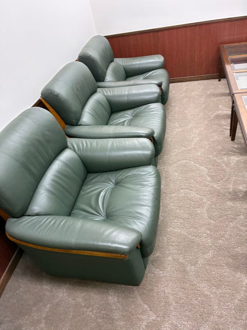 グリーン レザー 1人掛けソファ