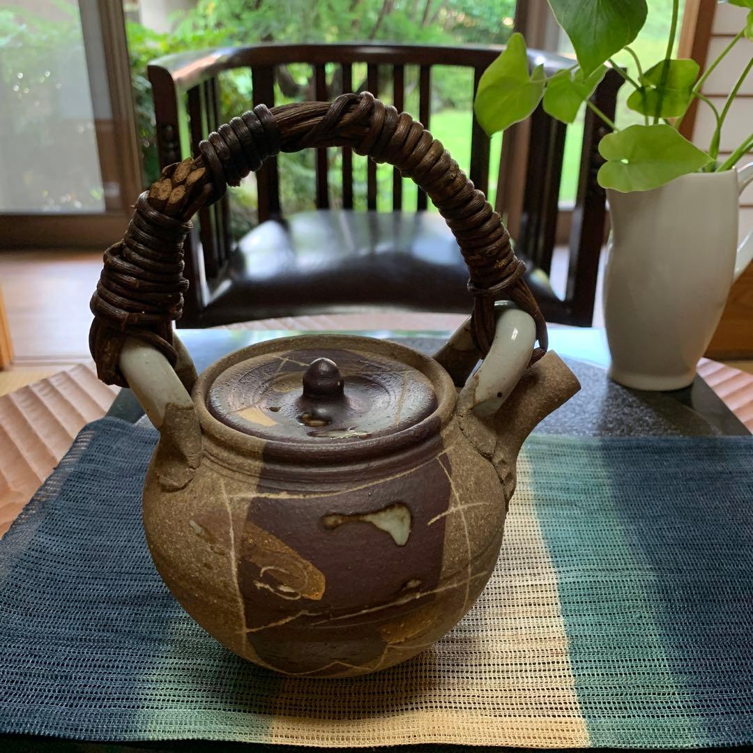 急須　陶器　蔓ハンドル　作家物　蔓細工　未使用に近い美品