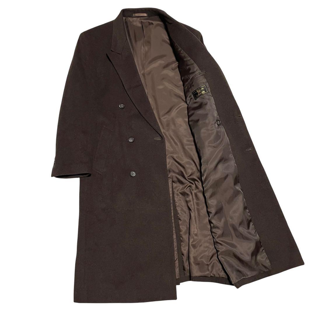 カシミヤ混【vintage】美品 マキシ丈ダブルチェスターコート ブラウン L