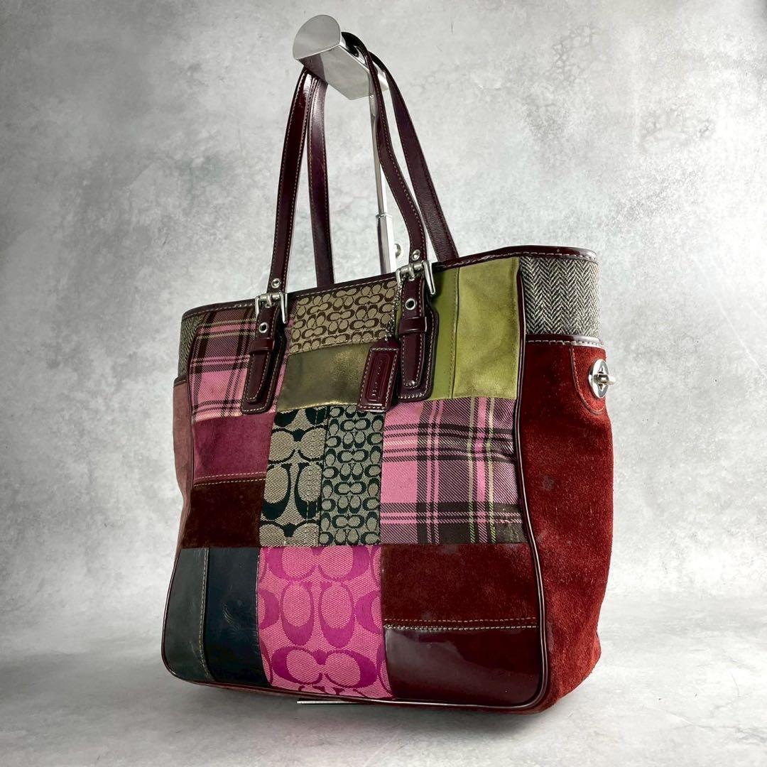 良品✨A4可 コーチ トートバッグ キャンバス×スエード×レザー パッチワーク