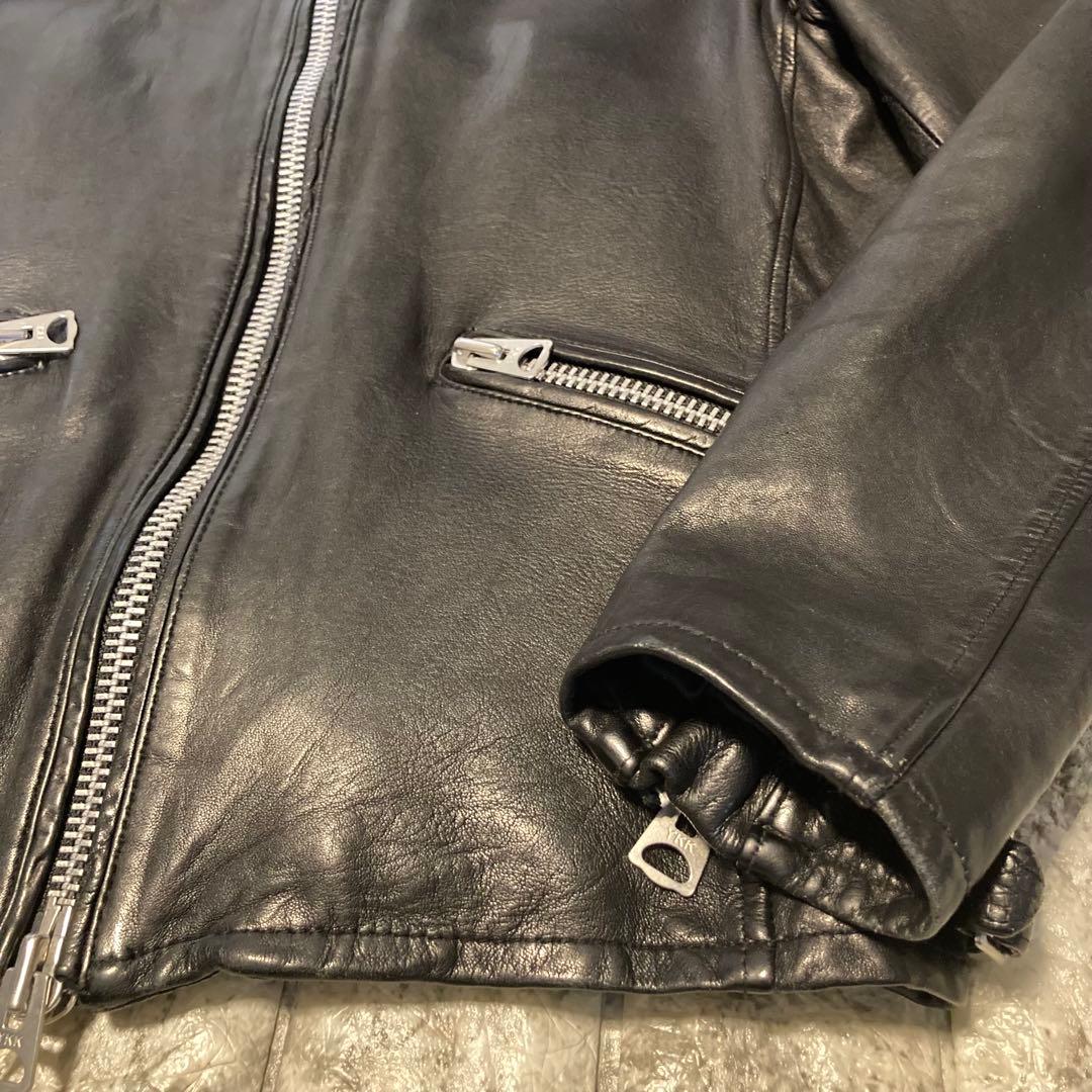 ナノユニバース レザージャケット ライダース 羊革 黒 襟 シングル