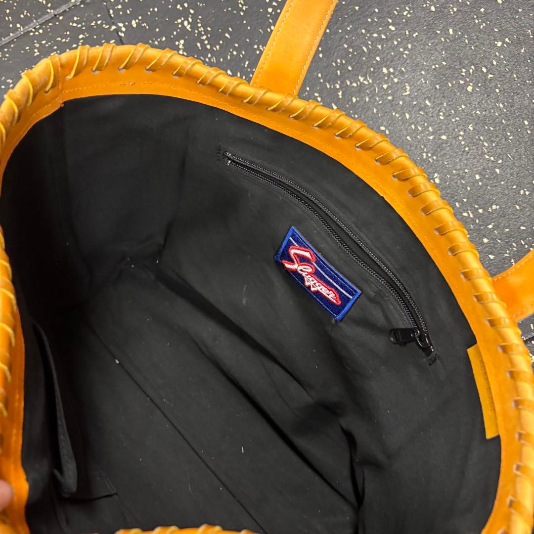 や*ち様 久保田スラッガー　オレンジ色 レザー トートバッグ 中型