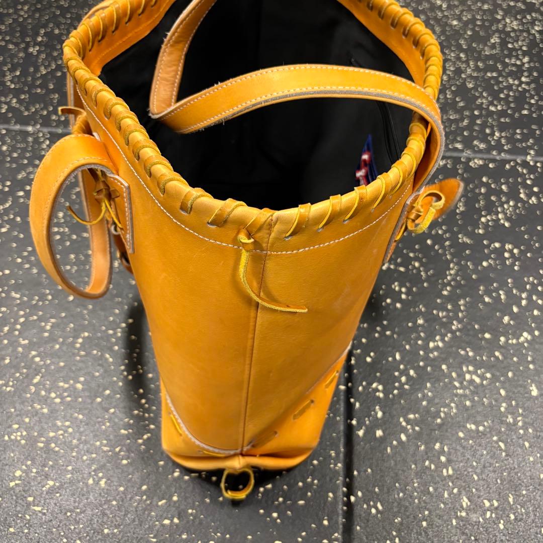 や*ち様 久保田スラッガー　オレンジ色 レザー トートバッグ 中型