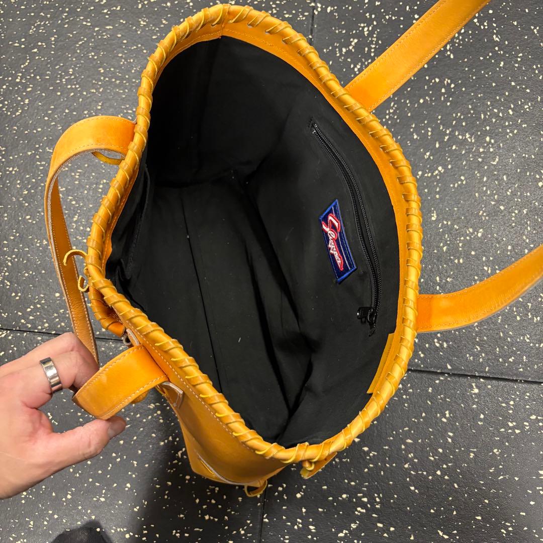 や*ち様 久保田スラッガー　オレンジ色 レザー トートバッグ 中型