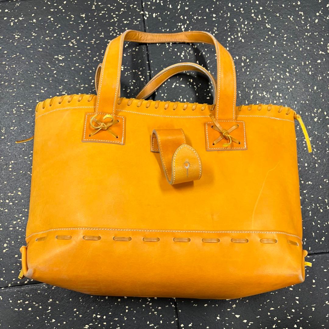や*ち様 久保田スラッガー　オレンジ色 レザー トートバッグ 中型