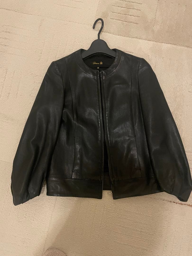 Drawer ブラックレザージャケット バルーンスリーブ