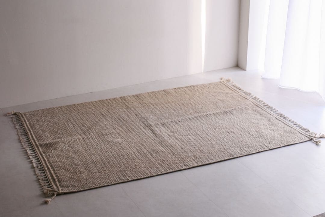 205×148 モロッコ　ベニワレン　新品　ウール　生成り