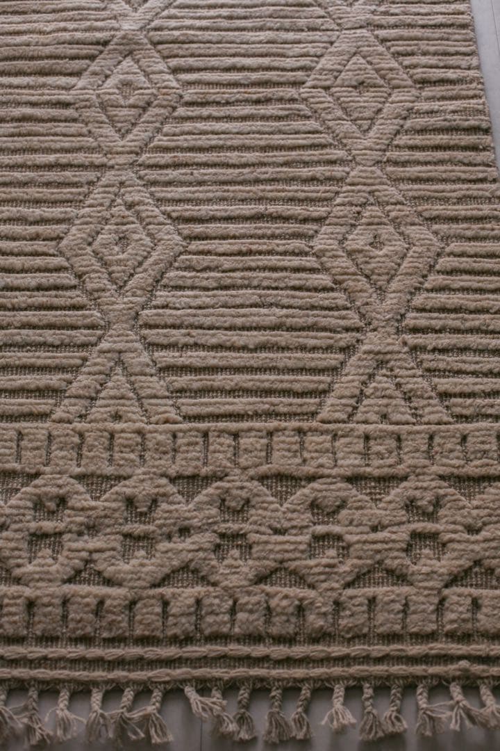 205×148 モロッコ　ベニワレン　新品　ウール　生成り