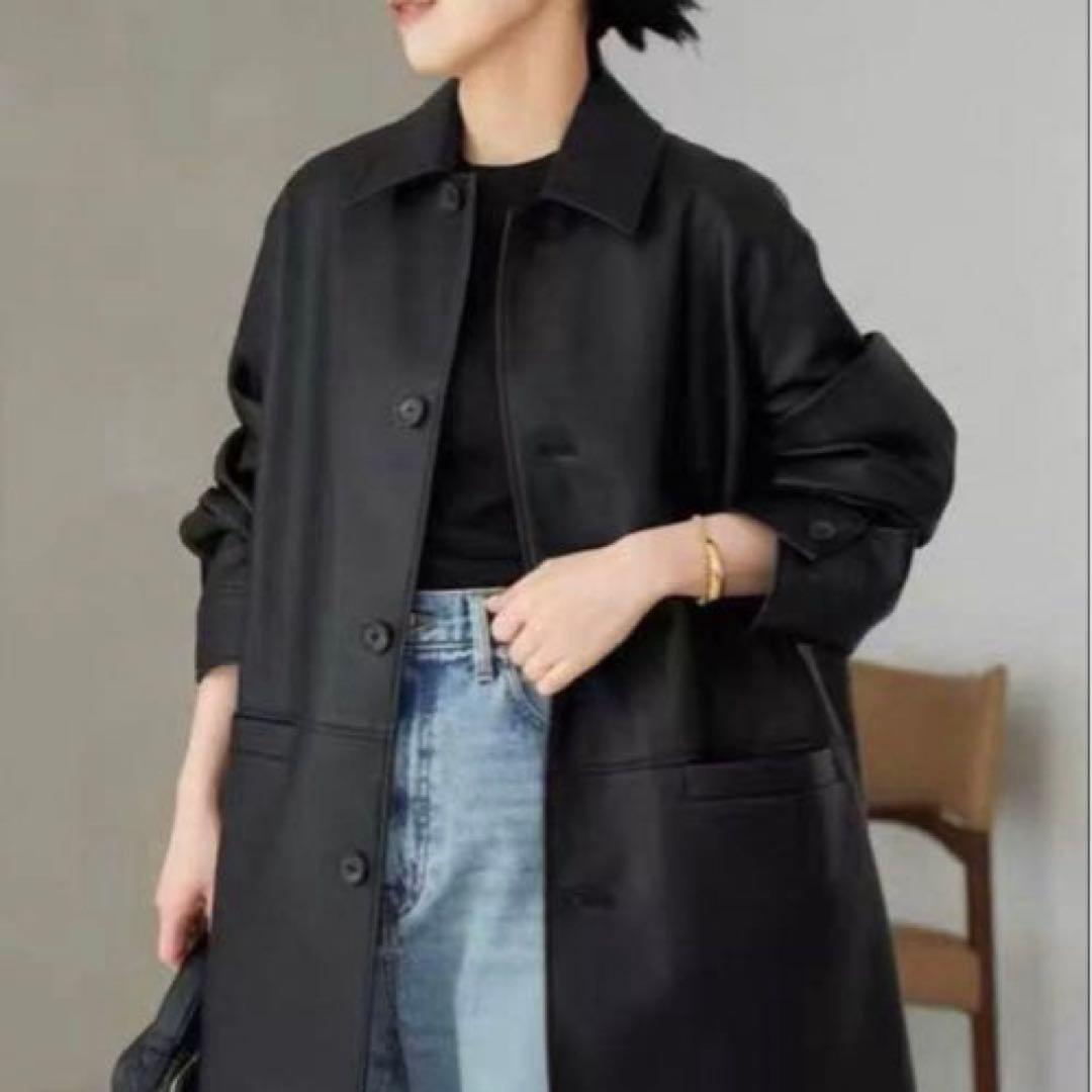 plage ブラック レザー風ジャケット オーバーサイズ