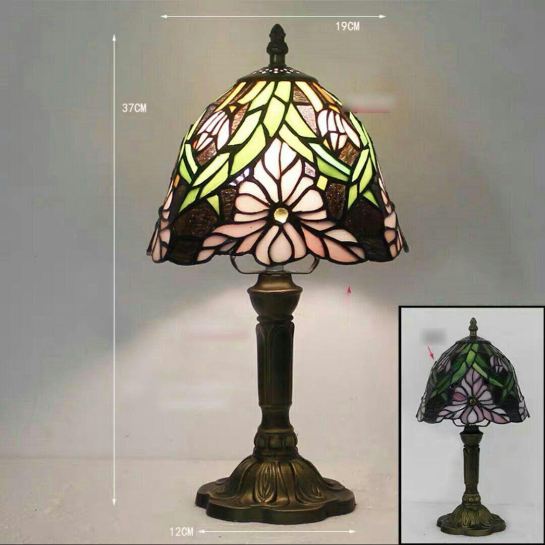 ティファニースタイルテーブルランプ電気スタンドガラスランプ\r ピンクの花3本7