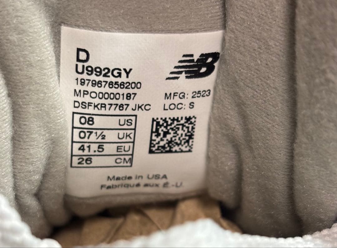 fukuニューバランス 992 グレー2025未使用size 26.0㎝