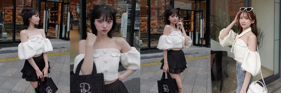 ダーリッチ darich ホルターネックオフショルツイードトップス サックス