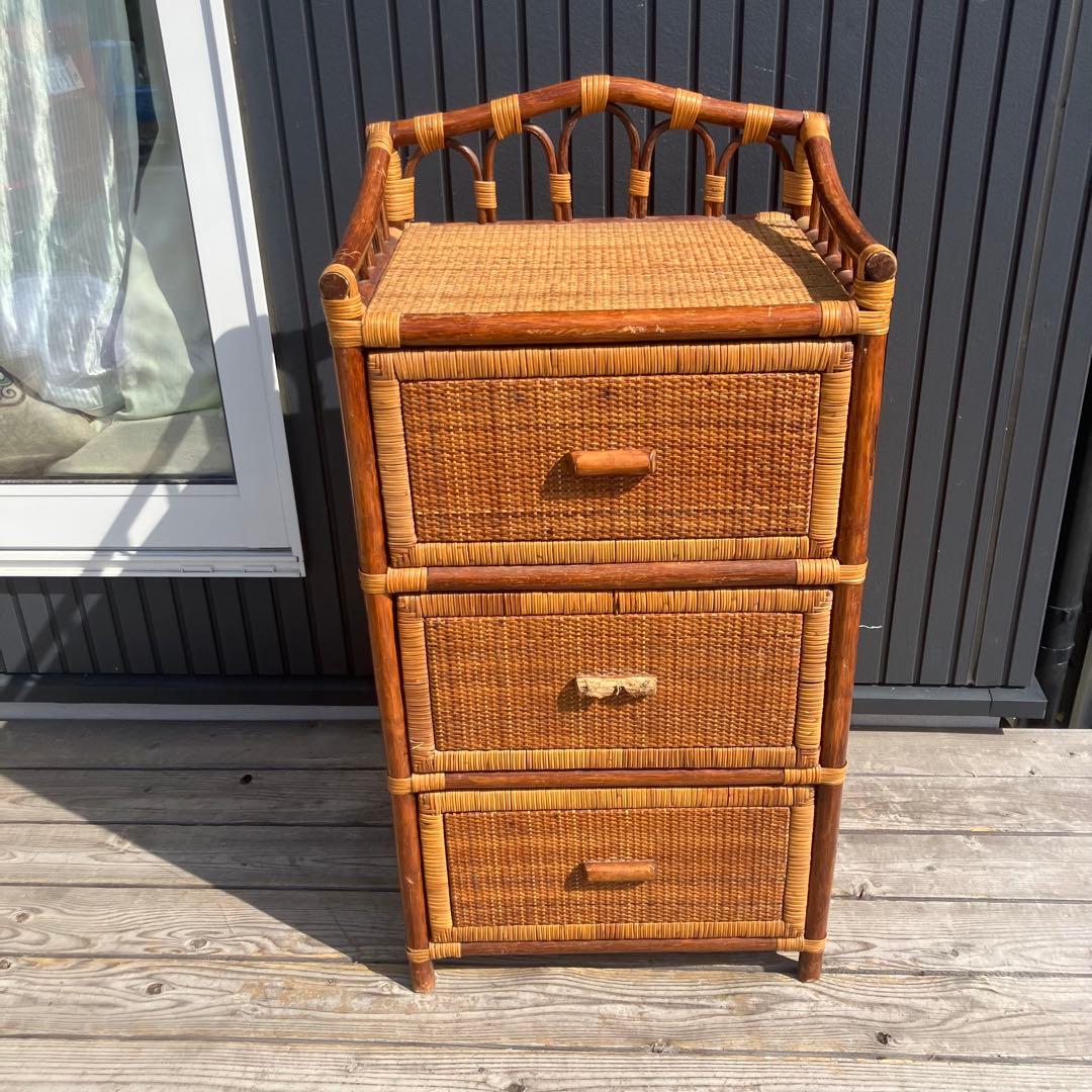 昭和レトロ ラタンチェスト 3段 引き出し箪笥 古家具 ビンテージヴィンテージ