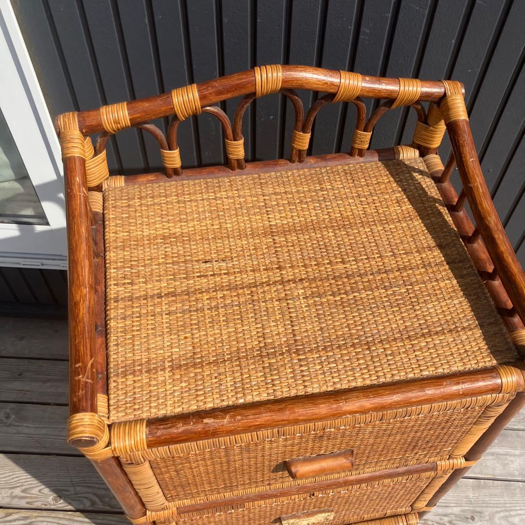 昭和レトロ ラタンチェスト 3段 引き出し箪笥 古家具 ビンテージヴィンテージ