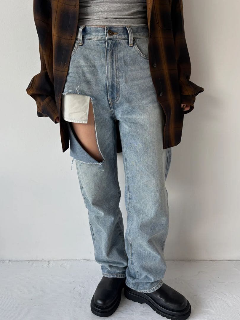 パンツ efu CUT OUT STRAIGHT DENIM