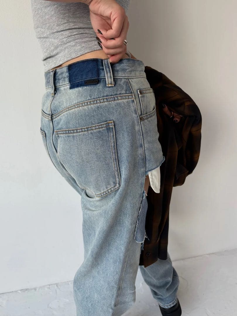 パンツ efu CUT OUT STRAIGHT DENIM