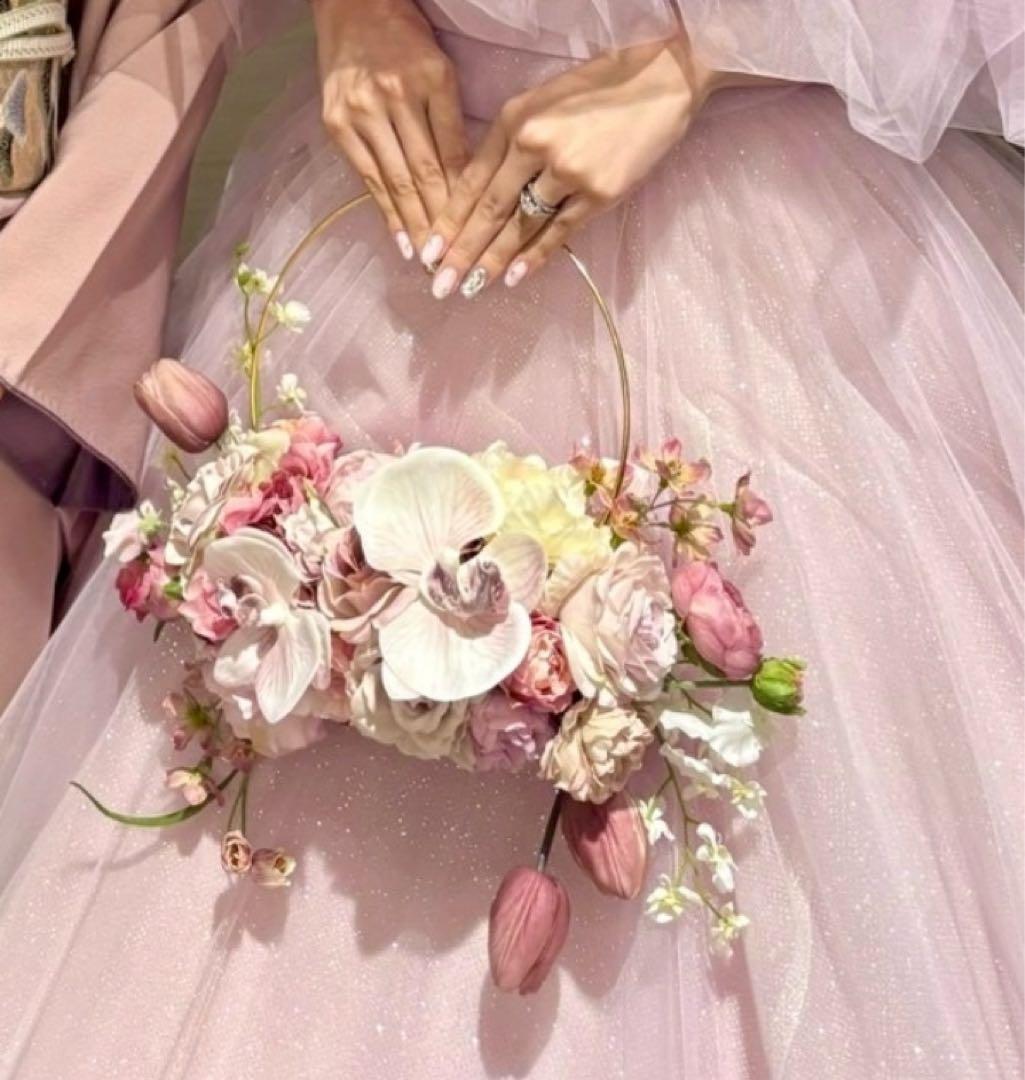 【値下げ可】ウェディングブーケ ピンク フープブーケ