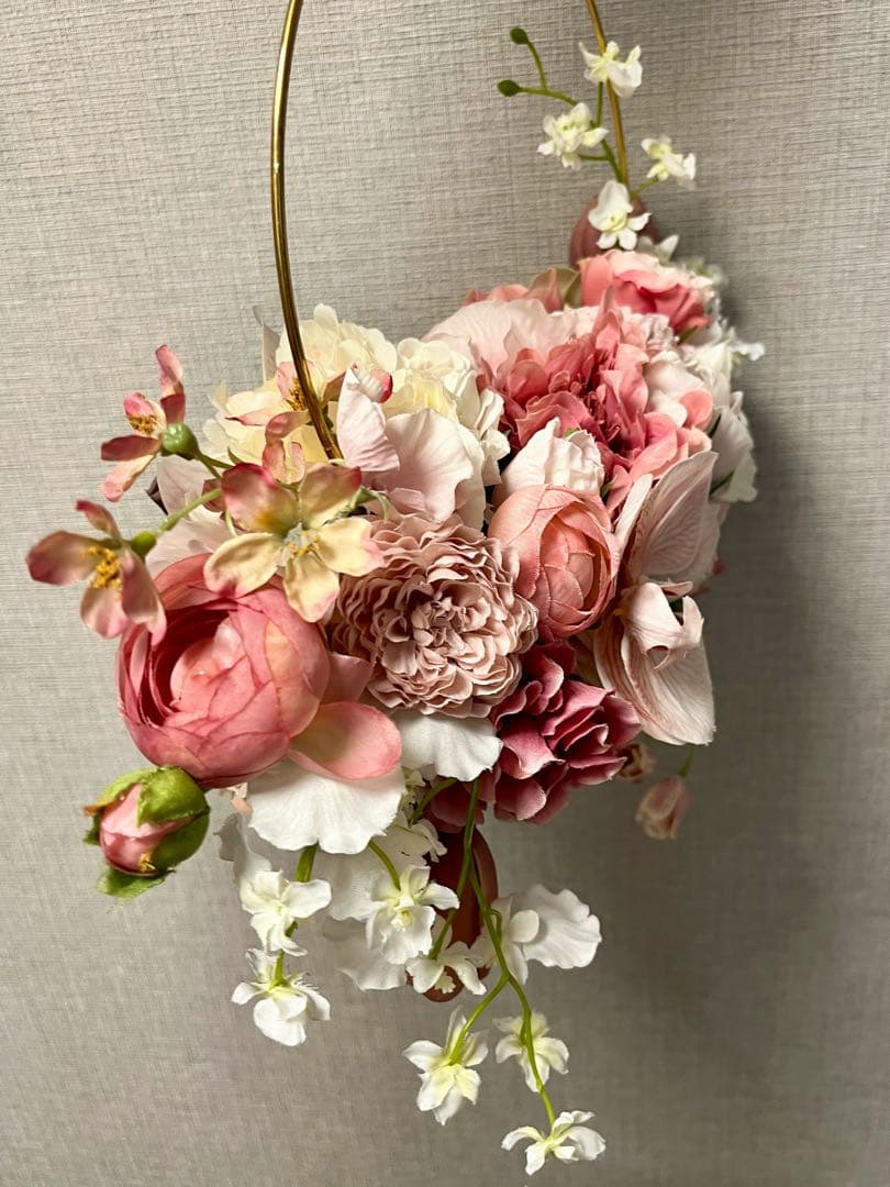 【値下げ可】ウェディングブーケ ピンク フープブーケ