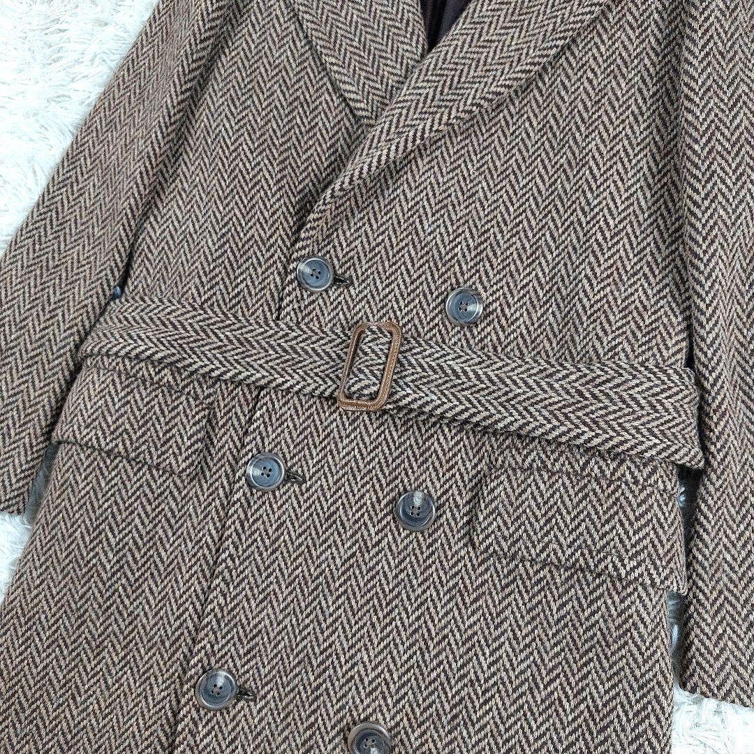 未使用級 ラルフローレン ツイード ヘリンボーン　肉厚ウール ダブルロングコート