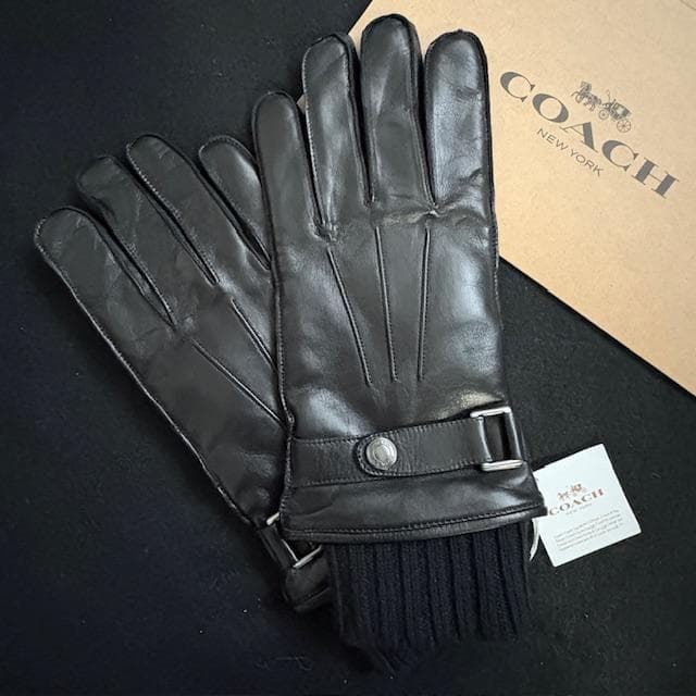 コーチ メンズ手袋 3イン1 レザー ニットグローブ/F85859（XL）