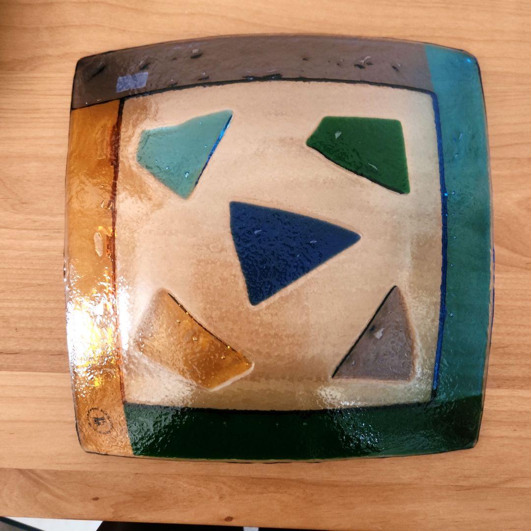 カラフルなガラスプレート　大皿　 幾何学模様