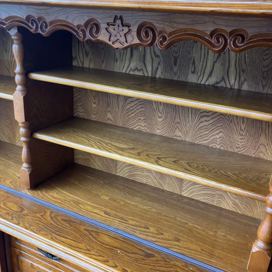 昭和レトロ 旭川家具 さくら工芸 大型 木製サイドボード 飾り棚 古家具 食器棚