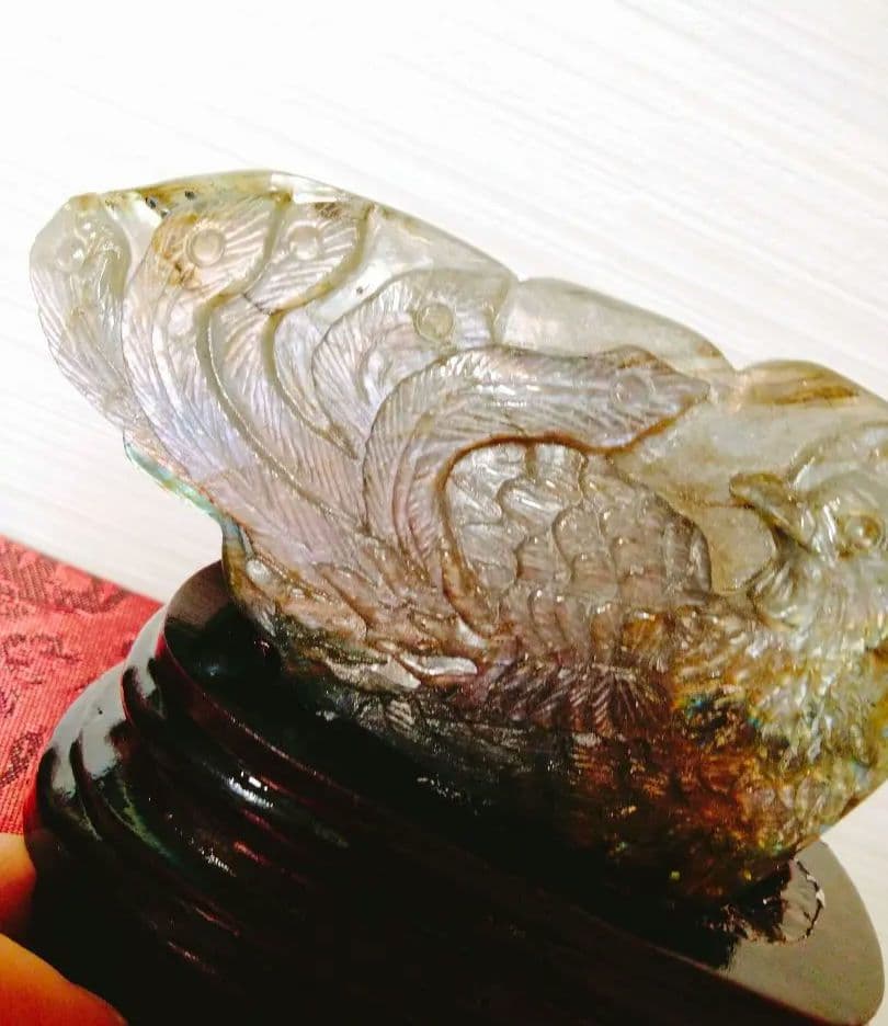 リ*ー様 鳳凰　彫刻　置物　天然石　ラブラドライト置物　ラブラドライト　台座付き