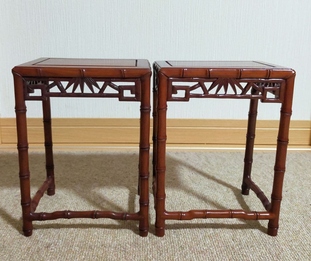 中国天然唐木　花梨木　竹節型　花台　香炉台　飾り台　お買い得２点セット