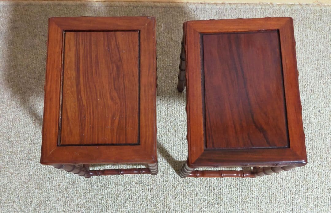 中国天然唐木　花梨木　竹節型　花台　香炉台　飾り台　お買い得２点セット