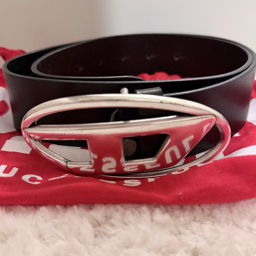 DIESEL 黒レザーベルト 楕円バックル 正規品