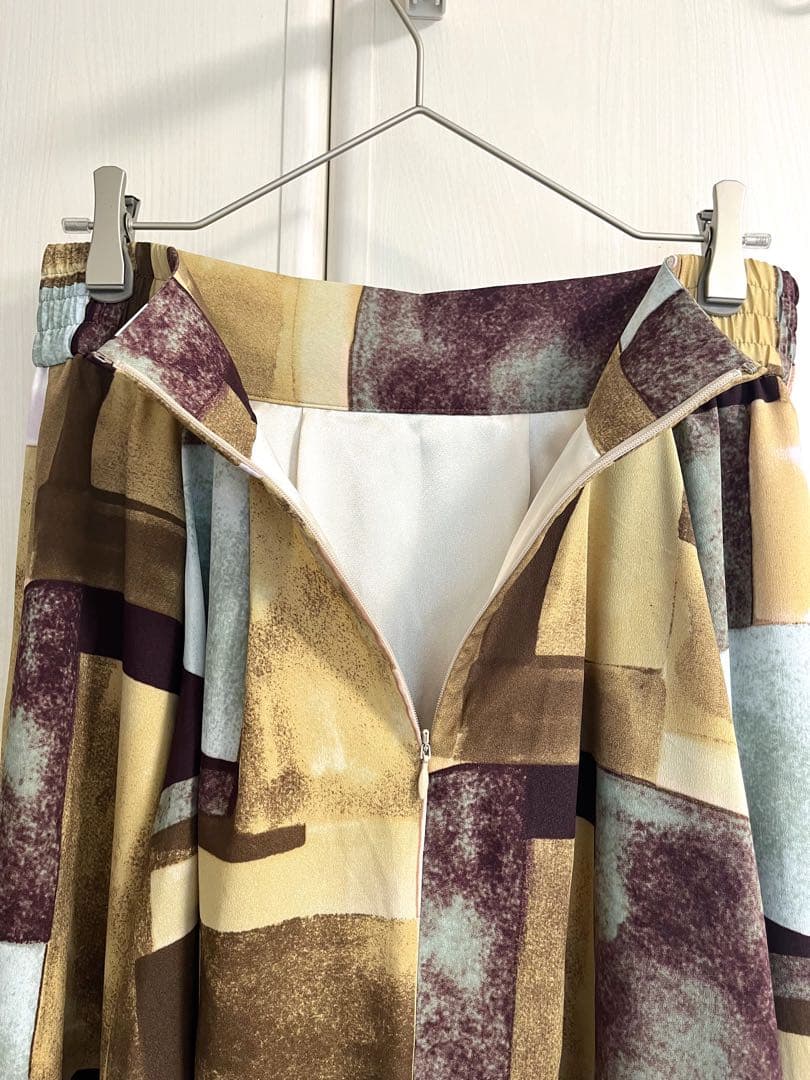 さすけ3アートブロッキングプリントタックスカート定価2.6万大きいサイズ