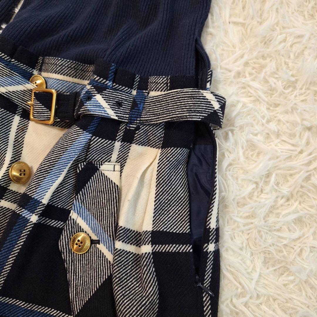 バーバリーブルーレーベル✨ニットドッキングワンピース チェック ベルト付
