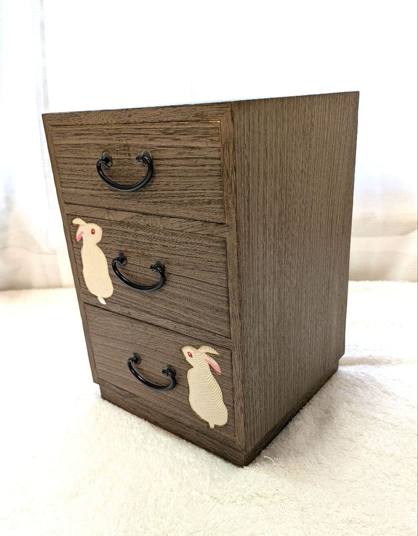 浅草　箱長　桐の引き出し　アクセサリー、小物収納　工芸品　うさぎ