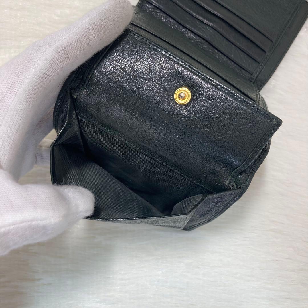 月末最終価格　希少カラー　PRADA プラダ　黒系　緑　三つ折り　財布　金具