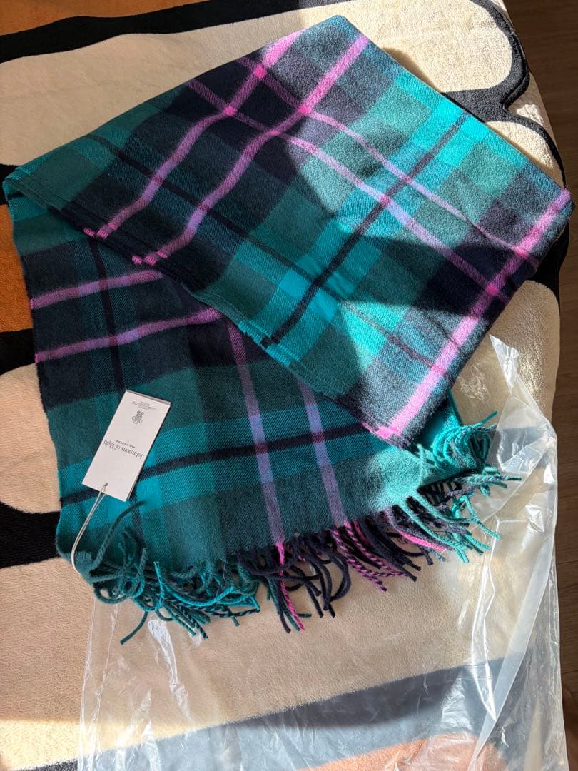 【値下】新品 ジョンストンズ カシミヤ100％ 大判ストール グリーン チェック