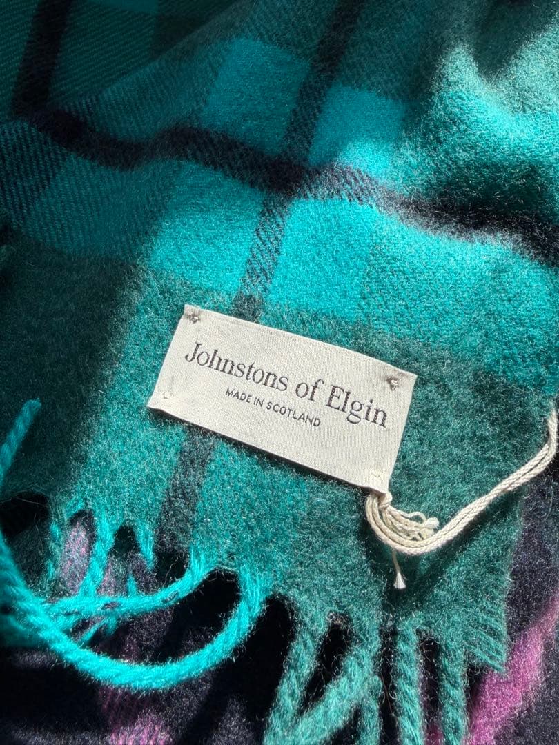 【値下】新品 ジョンストンズ カシミヤ100％ 大判ストール グリーン チェック