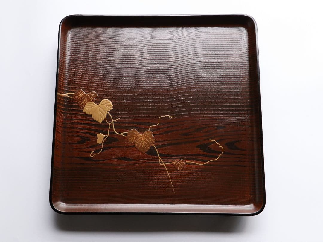 CL77 能登輪島塗 蔦金蒔絵 欅地 木地呂塗 足付四方膳 五客 木製漆器