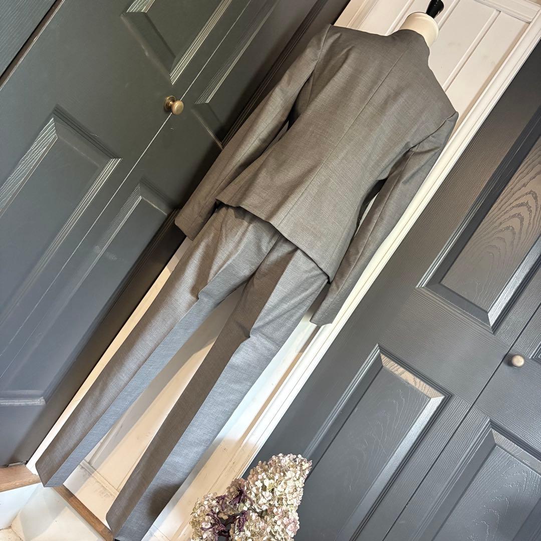 セオリーリュクス　ノーカラースーツ　パンツ　セットアップ　38-40 グレー