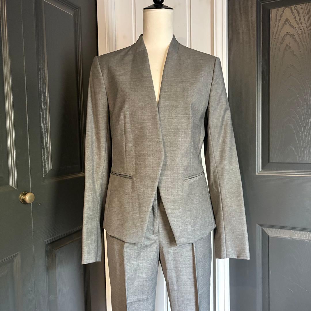 セオリーリュクス　ノーカラースーツ　パンツ　セットアップ　38-40 グレー
