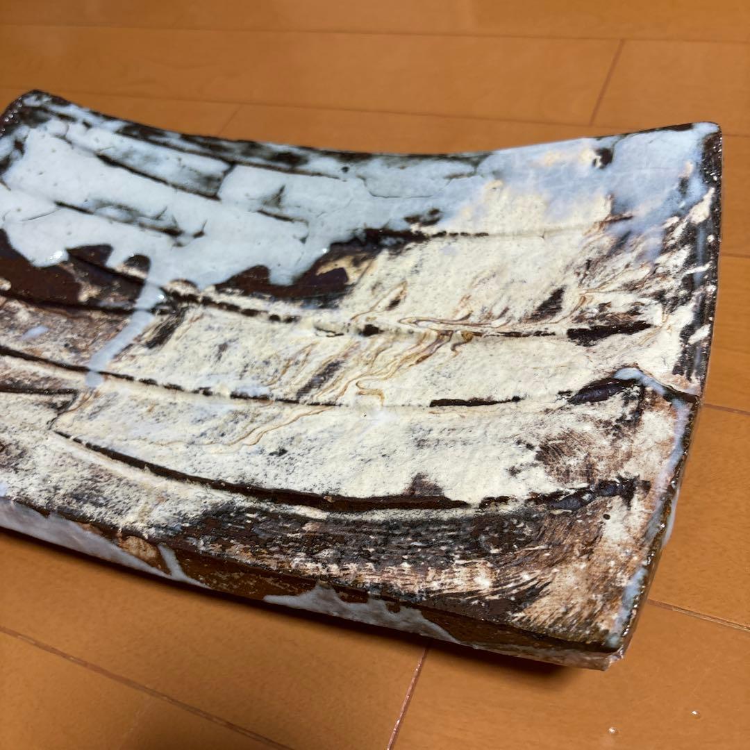 萩焼　快元刻印　重厚　飾り角皿　大皿　茶道菓子器