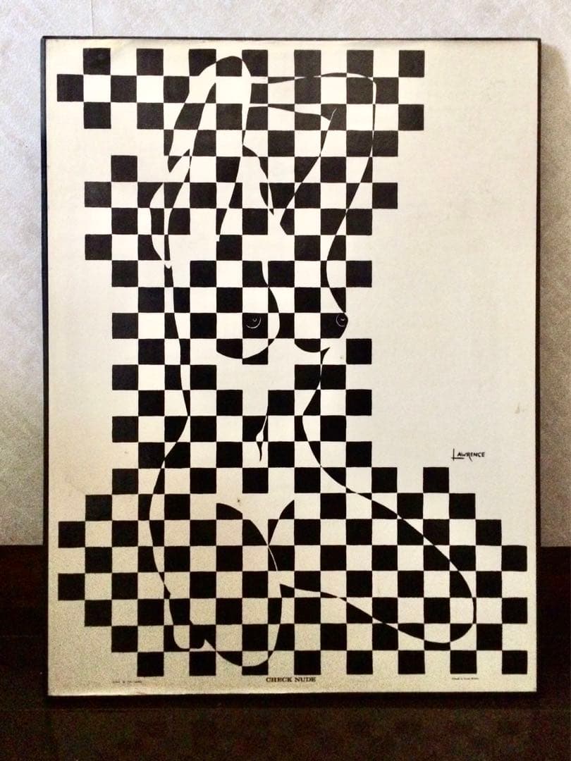 英国購入★ミッドセンチュリー★ビンテージ★ポスター★チェスボード柄★エロティック