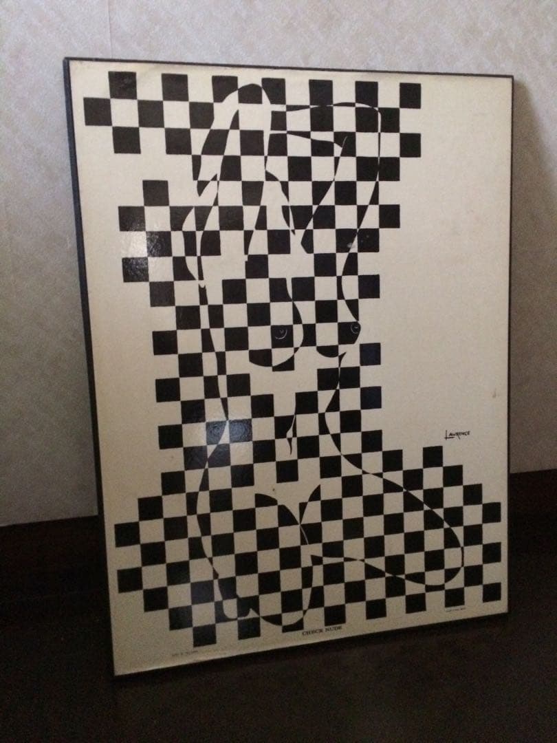 英国購入★ミッドセンチュリー★ビンテージ★ポスター★チェスボード柄★エロティック
