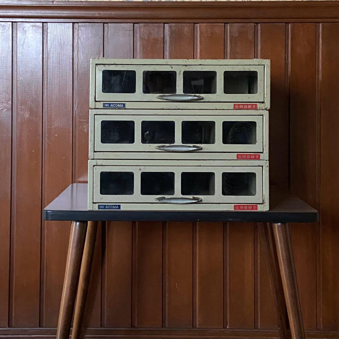 ビンテージ　店舗什器　HOYA硝子　スチールケース　インダストリアル