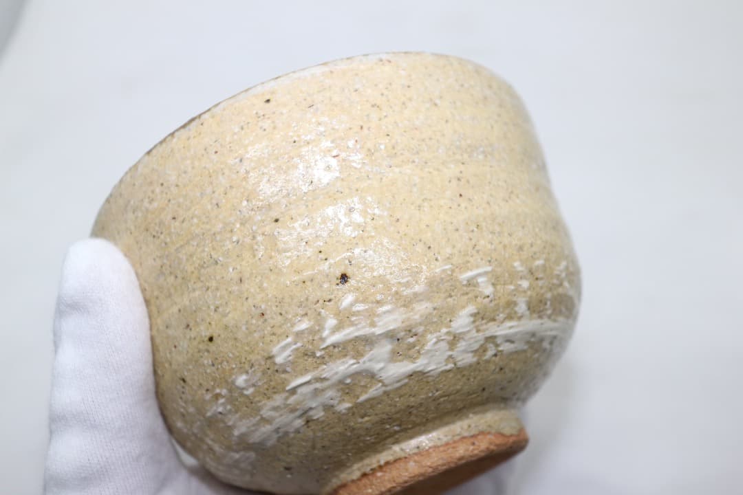 京焼 中村良二 灰釉 牡丹絵 茶碗 茶道具 共箱 共布